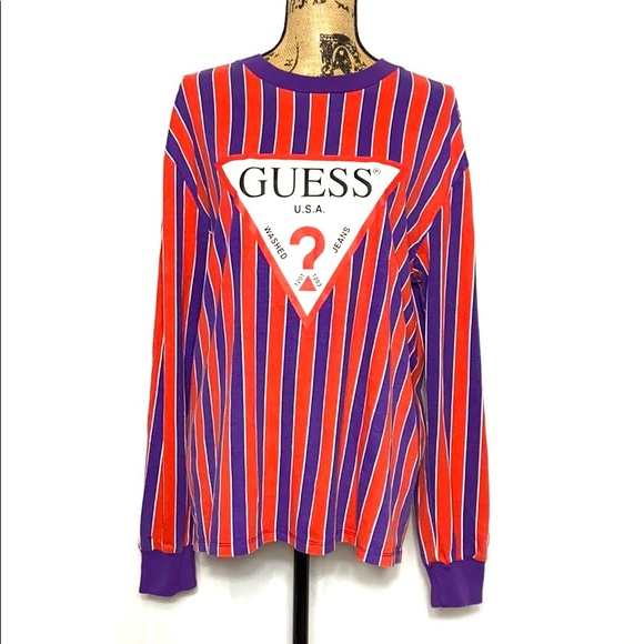 Guess Tops - Guess Retro Vintage Striped Long Sleeve Cotton Top